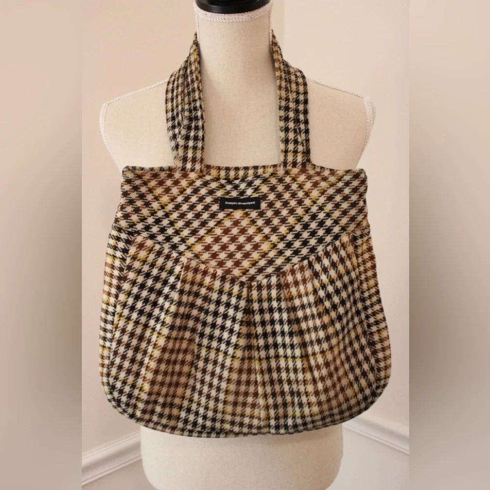 Francois Beauregard Brown Black Houndstooth Tote Handbag Boho Designer Small